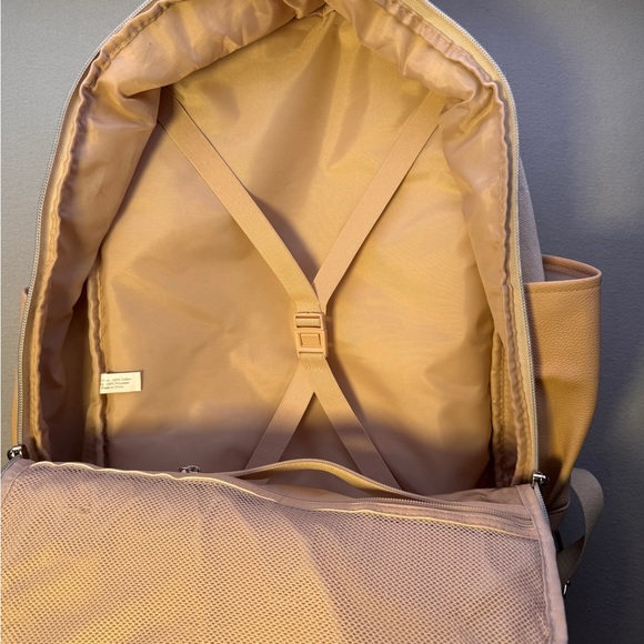 BEIS Cream Canvas Backpack with Blush Tan Trim - Picture 3 of 14